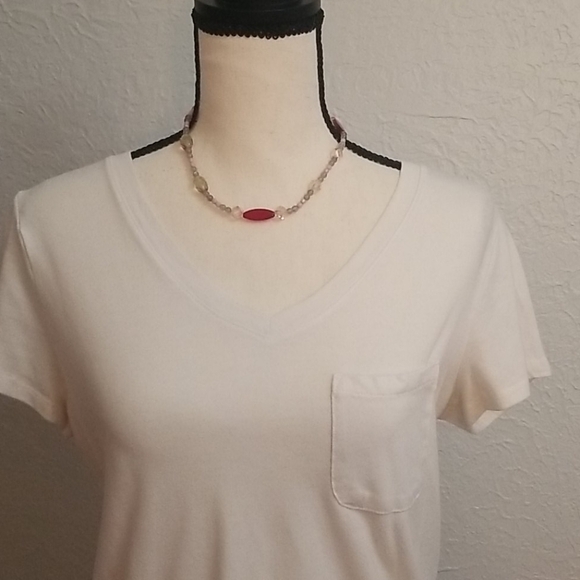 Handmade Labrodite Jade Czech Glass Beaded Assymetric Choker Necklace - Picture 2 of 6